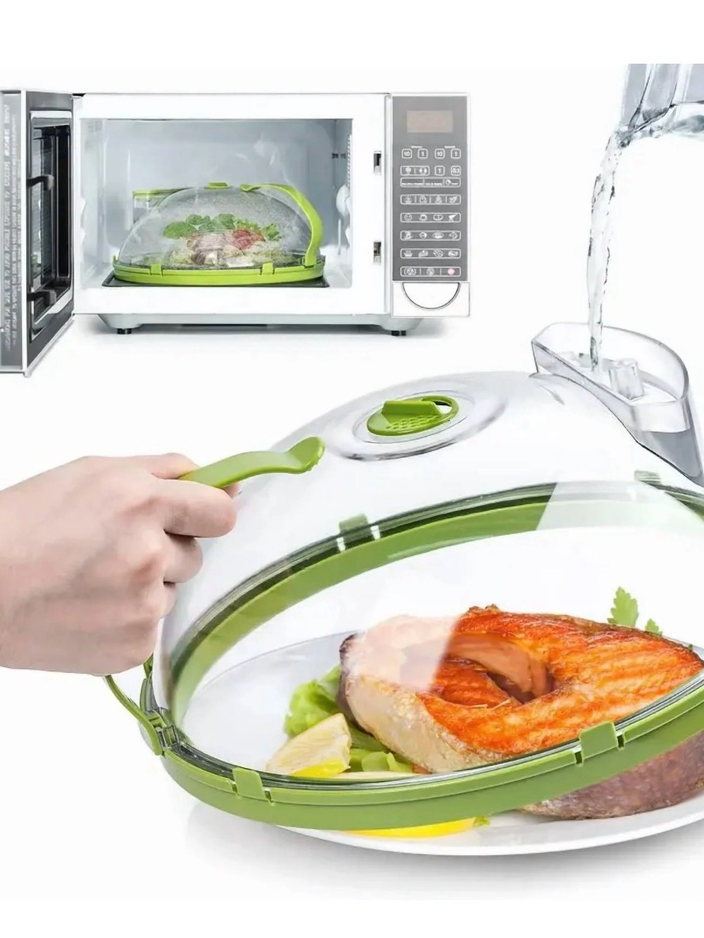 Microwave Steamer Dome - Clear & Lime Green Cover